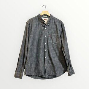 Levi’s Men’s Button Down Shirt XL Black Gray Chambray Long Sleeve Slim Fit Cotto